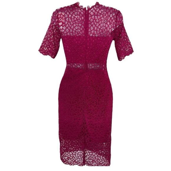 LOVE X DESIGN Lace Sheer Panel Knee Length Dress Berry Color Size XS - Picture 4 of 8